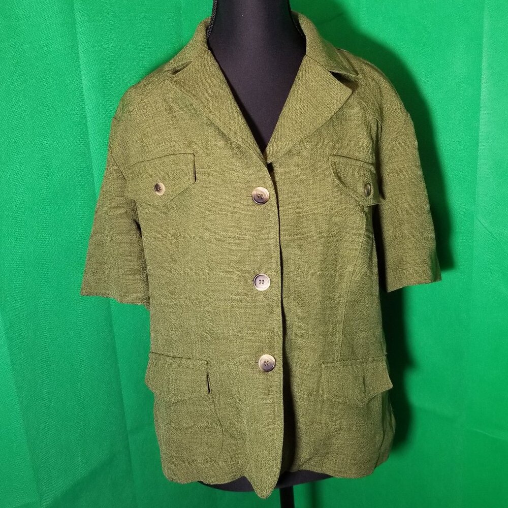 Danny & Nicole Short Sleeve Blazer Jacket Womens Sz 16 Olive‎ Green Retro Office